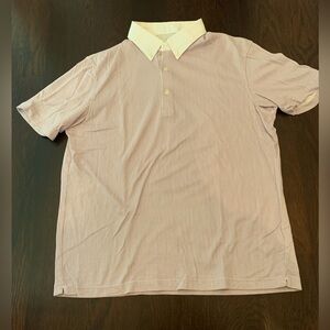 Uniqlo Men’s polo shirt size L. Subtle stripe w white button down cotton collar